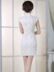 White Lace Short Cheongsam Dress