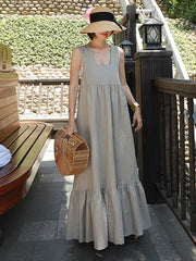 Loose Cotton Sleeveless Falbala Long Dress