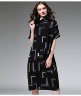 Contrast Color Jacquard Half Sleeve Dress