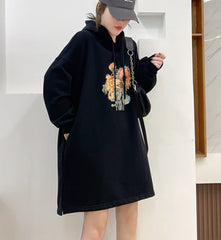 Hooded Simple Print Loose Sweatshirt
