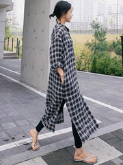 Loose Split-side Long Plaid Cover-up