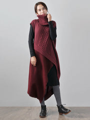 Turtleneck Knitted Stitch Woolen Midi Dress Two-Piece Suit
