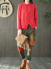 Casual Slant-Front Retro Art Shirt