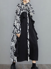 Ruffle Stitching Long Sleeve Loose Midi Dress