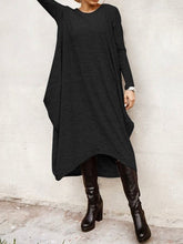 Simple Solid Color Round-Neck Long Sleeves Midi Dress