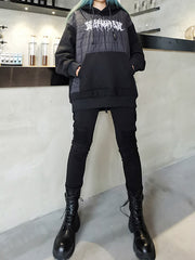 Women Hooded Stitching Printed Pullover Sweatshirt