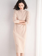 Loose Solid Color Sweater Midi Dress