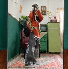 Hip-Hop Stylish Printed Denim Loose Pants