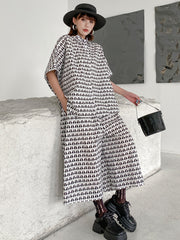 Urban Cat Stamped Batwing Sleeves Blouse&Wide Leg Pants Two Pieces Set