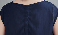 Retro Round Neck Solid Color Midi Dress