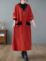 Large Pocket High Neck Knitted Midi Dress