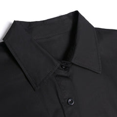 Women Lapel Solid Color Long Sleeve Loose Dress