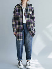 Women Plaid Lapel Printed Casual Shirt