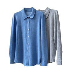Solid Color Lapel Knit Loose Shirt