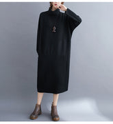 High-Neck Solid Casual Midi Dress