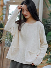 Loose High-Low Pleated Round Neck T-Shirt