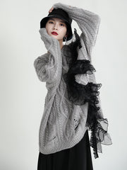 Casual Openwork Quilted Yarn Sweater