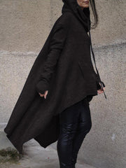 Solid Color Long Irregular Hooded Sweatshirt