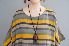 Loose Striped Short Sleeves Maxi Dress