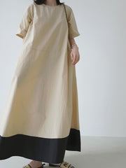 Round Neck Contrast Color Half Sleeve Maxi Dress