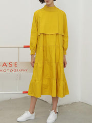 Solid Color Loose Pleated A-Line Dress