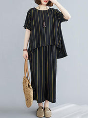 Two Pieces Original Striped Tops&Wide Leg Pants