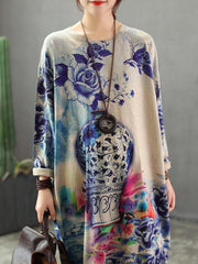 Loose Printed Knitting Sweater Dresses