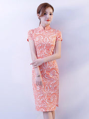 Pink Stretch Cotton Cheongsam Mini Dress