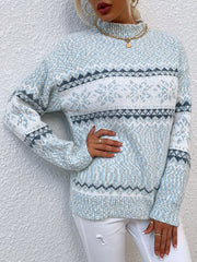 Retro Printed Knitted Christmas Half Neck Sweater