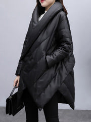 Stylish Irregular Roomy Pure Color V-Neck Long Sleeves Padded Coat