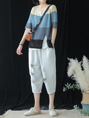 Casual Meryl Striped Split-side T-shirt