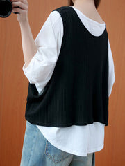 Pocket  Solid Vest+Batwing Sleeves T-Shirt
