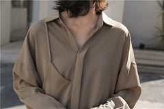 V-Neck Irregular Loose Solid Color Shirt