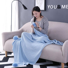 Solid Pompom Triming Knit Blankets