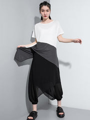 Original Cropped Round-Neck Split-Joint T-Shirts Tops