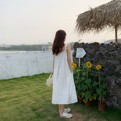 Casual Solid Color Sling Midi Dress