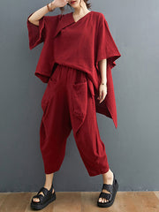 Loose Irregular Solid Half Sleeves Suit