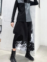 High-Waist Painted Graffiti Splicing A-Line Skirt