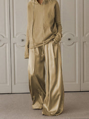 Original Solid Color Hoodies&Wide Leg Pants Two Pieces Set