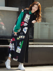 Women Contrast Stitching Shirt Dress