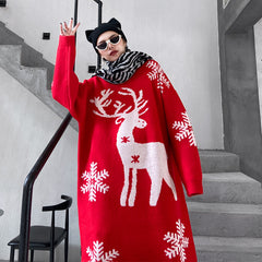 Christmas Snowflake Printed Midi Sweater Dress