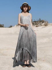 Linen Double-Layer Gradient Sleeveless Maxi Dress