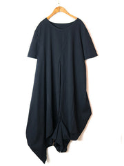 Round Neck Pleated Irregular Midi Dress