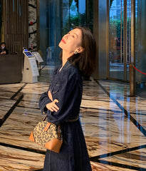 Vintage Buttoned Denim Dress With Belt