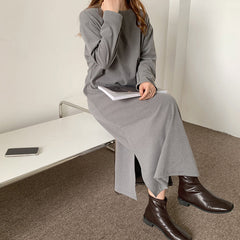 Simple Solid Color Long Sleeve Maxi Dress