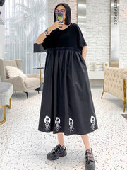Original Printed Split-Joint Round-Neck Long Dress