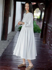 Retro National Double Cotton Long Sleeve Dress