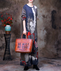 Round Neck Print Knit Midi Dress