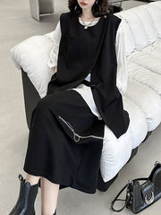 Roomy Split-Side Pure Color Zipper Skirts Bottoms