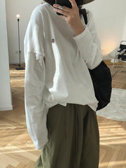 Loose Embroidered Long Sleeve Round-Neck T-Shirt